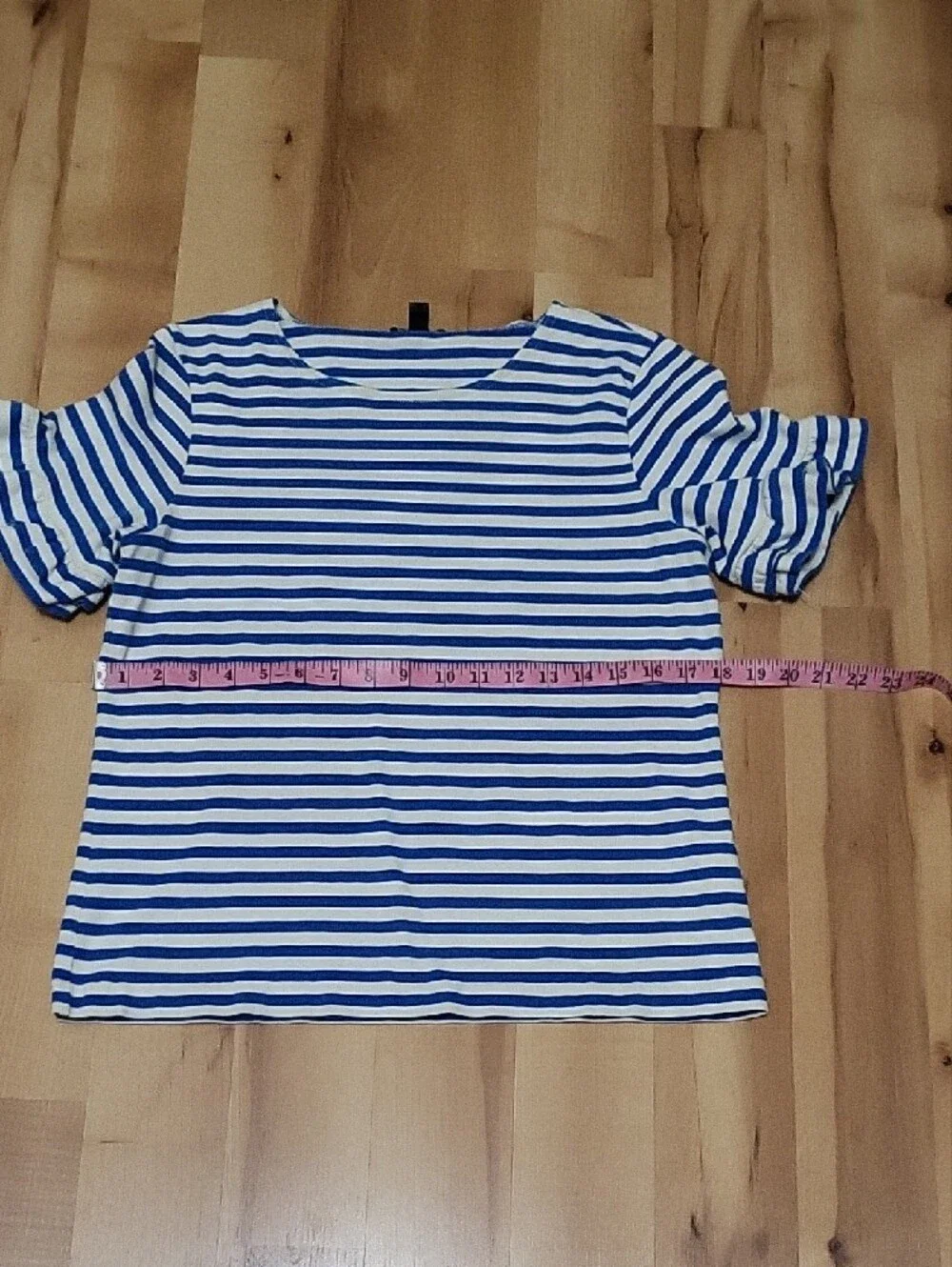 J.Crew Blue White Striped Ruffle Sleeve Top Women's Medium